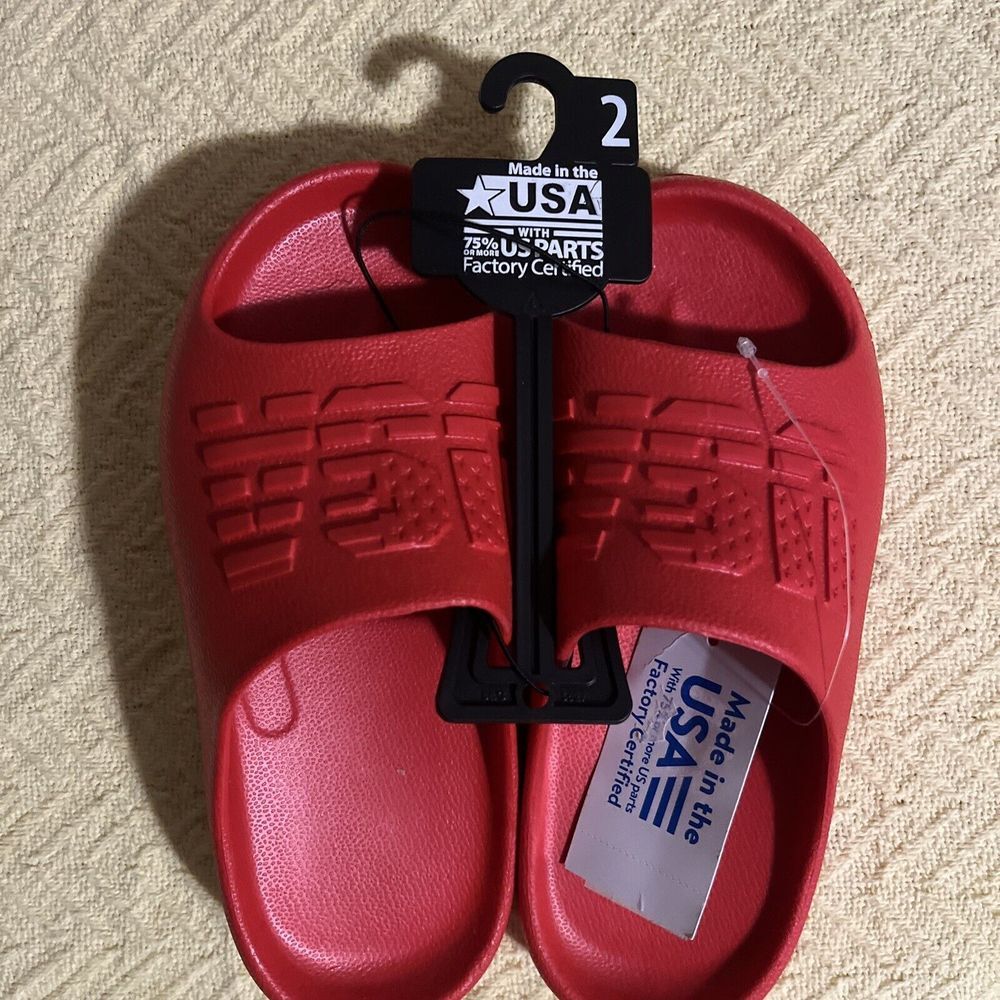 Made In The USA Red Youth Slides - Size 2 - NEW - Unisex - Factory Certified